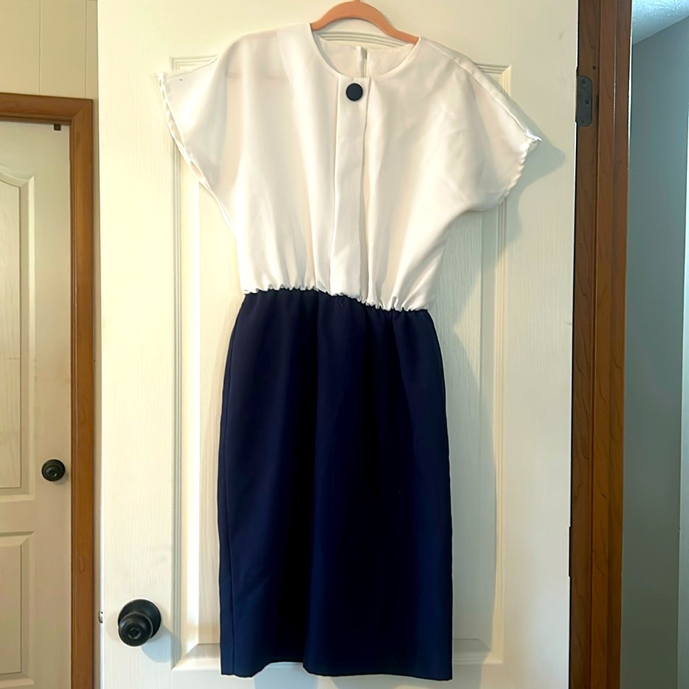 Vintage 1980’s in cinq navy white dress 14